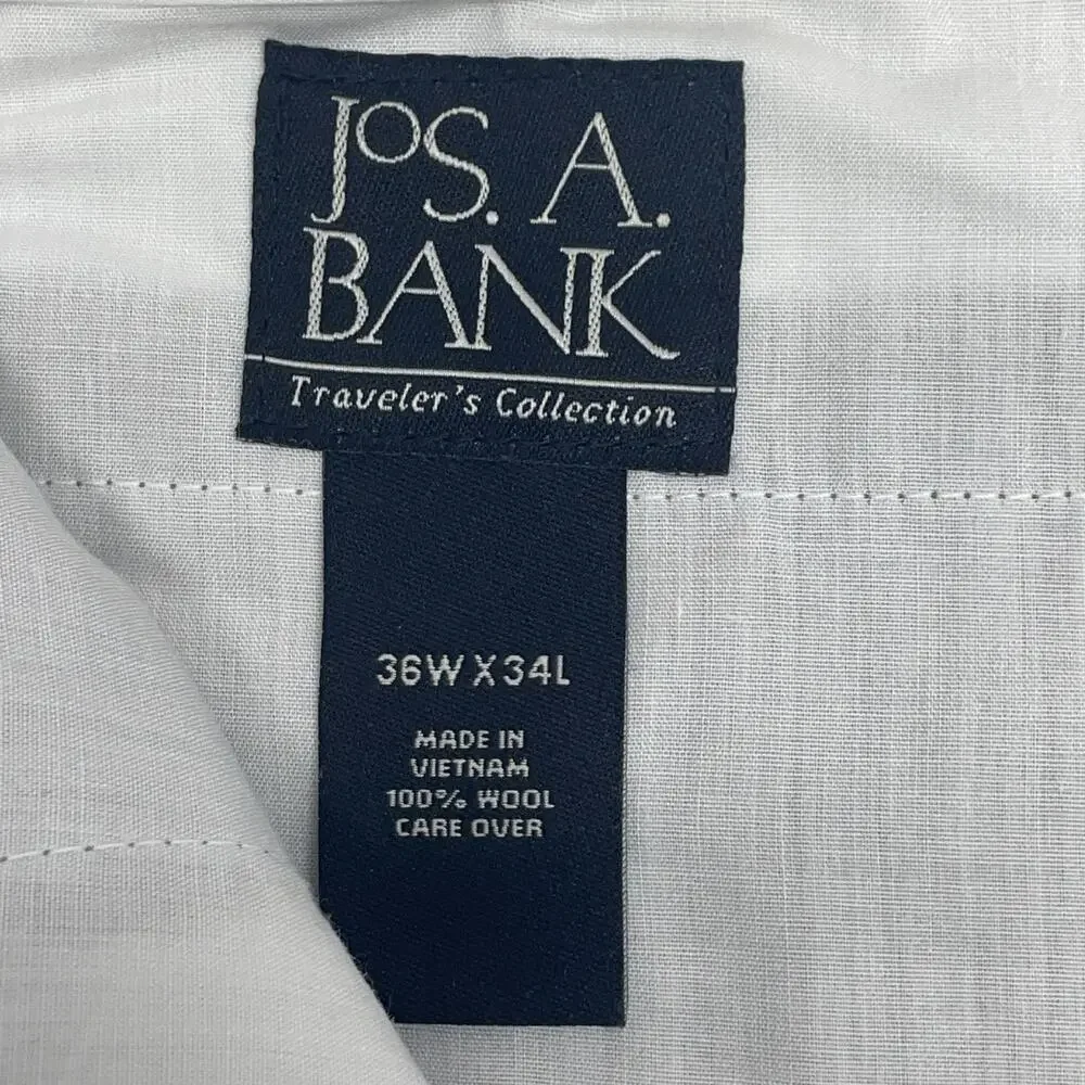 Jos A Bank Travelers Men's 36W x 34L Olive Wool Dress Pants Pleated Front Cuffed